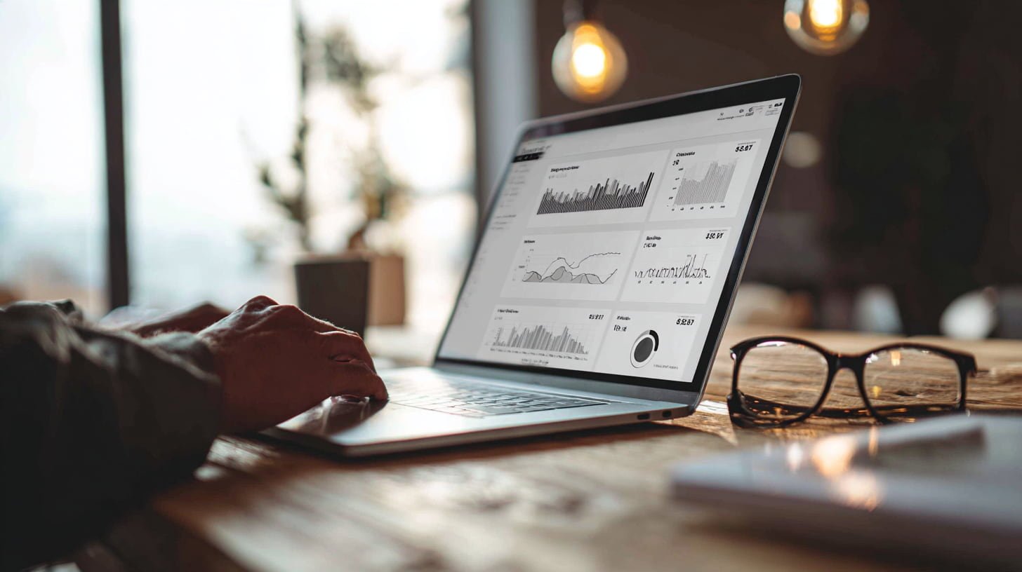 Persoon bekijkt internetproviders en prijzen op laptop in thuiskantoor