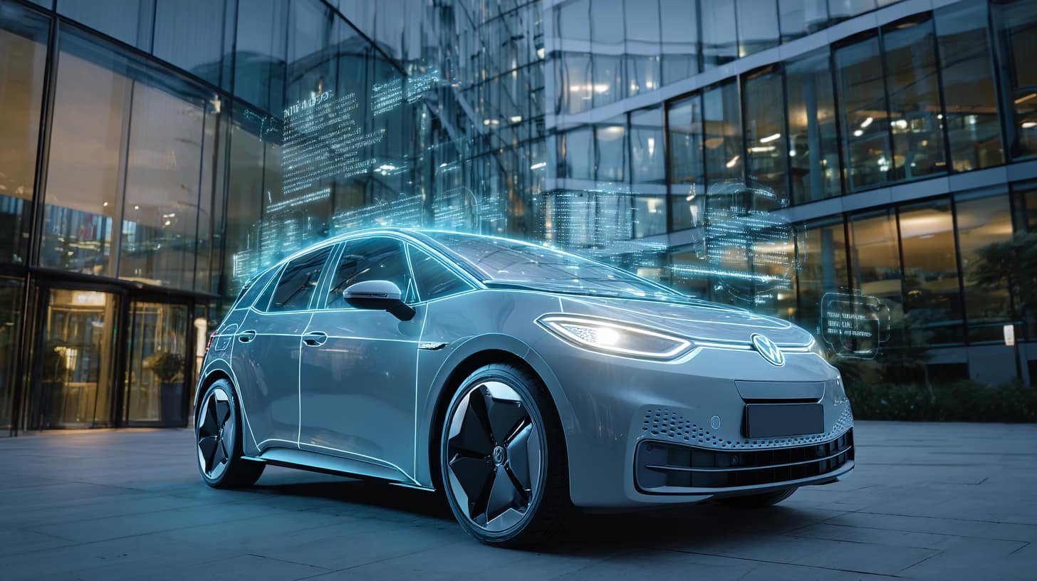 Volkswagen ID.3 met digitale overlays die pk-abonnement uitbeelden