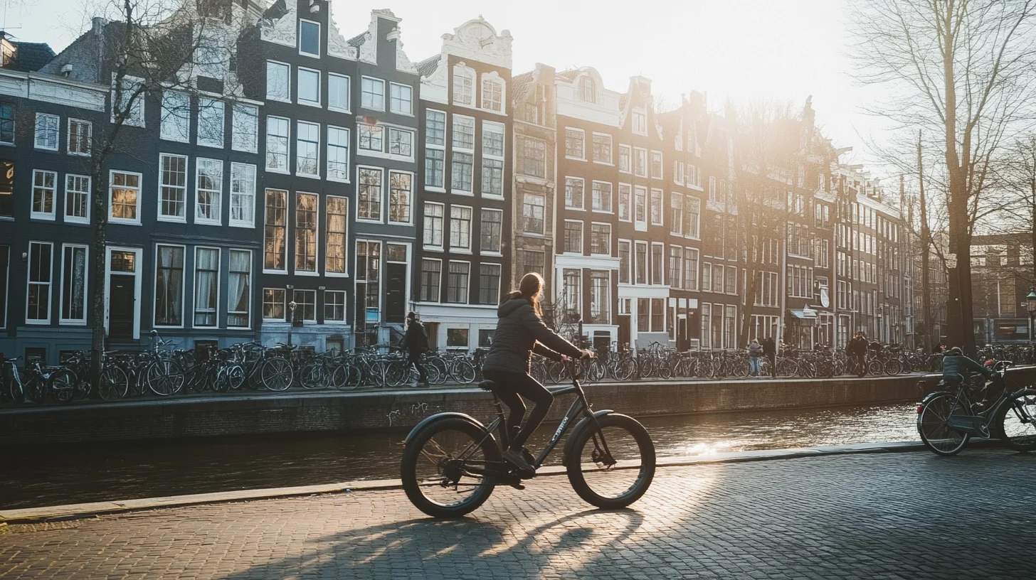 Vrouw fietst op Fatbike in Amsterdam Vrouw fietst op Fatbike in Amsterdam